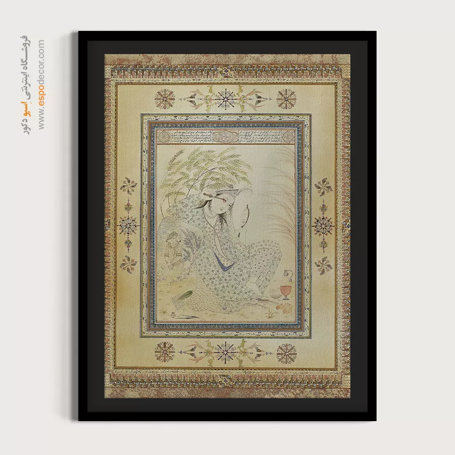 خرید تابلو نقاشی های ایرانی - زن زیبا درحال سرمه کشیدن – تابلو نقاشی ایرانی - اسپو دکور