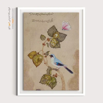 خرید تابلو نقاشی از پرنده - پرنده و شاخه فندق – تابلو نقاشی ایرانی - اسپو دکور