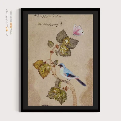 خرید تابلو نقاشی از پرنده - پرنده و شاخه فندق – تابلو نقاشی ایرانی - اسپو دکور