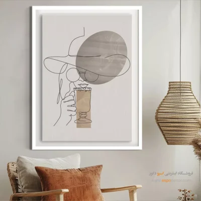 تابلو بوم طرح پرتره خطی زن - سایه طیف – تابلو طراحی خطی - اسپو دکور