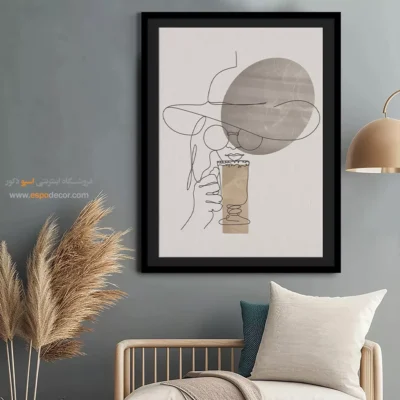 تابلو بوم طرح پرتره خطی زن - سایه طیف – تابلو طراحی خطی - اسپو دکور