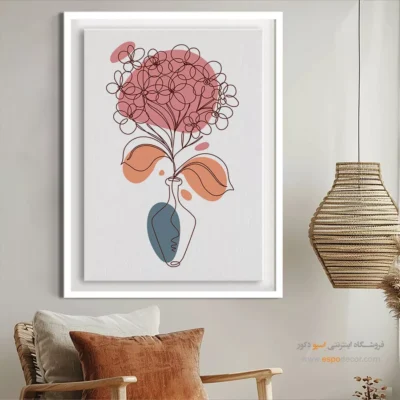 تابلو بوم طرح گل خطی - روح مهربان – تابلو طراحی خطی - اسپو دکور