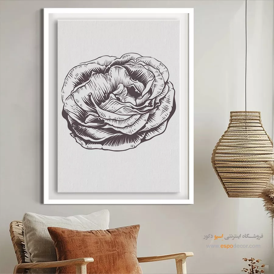 تابلو بوم طرح پرتره خطی زن - غریب – تابلو طراحی خطی - اسپو دکور