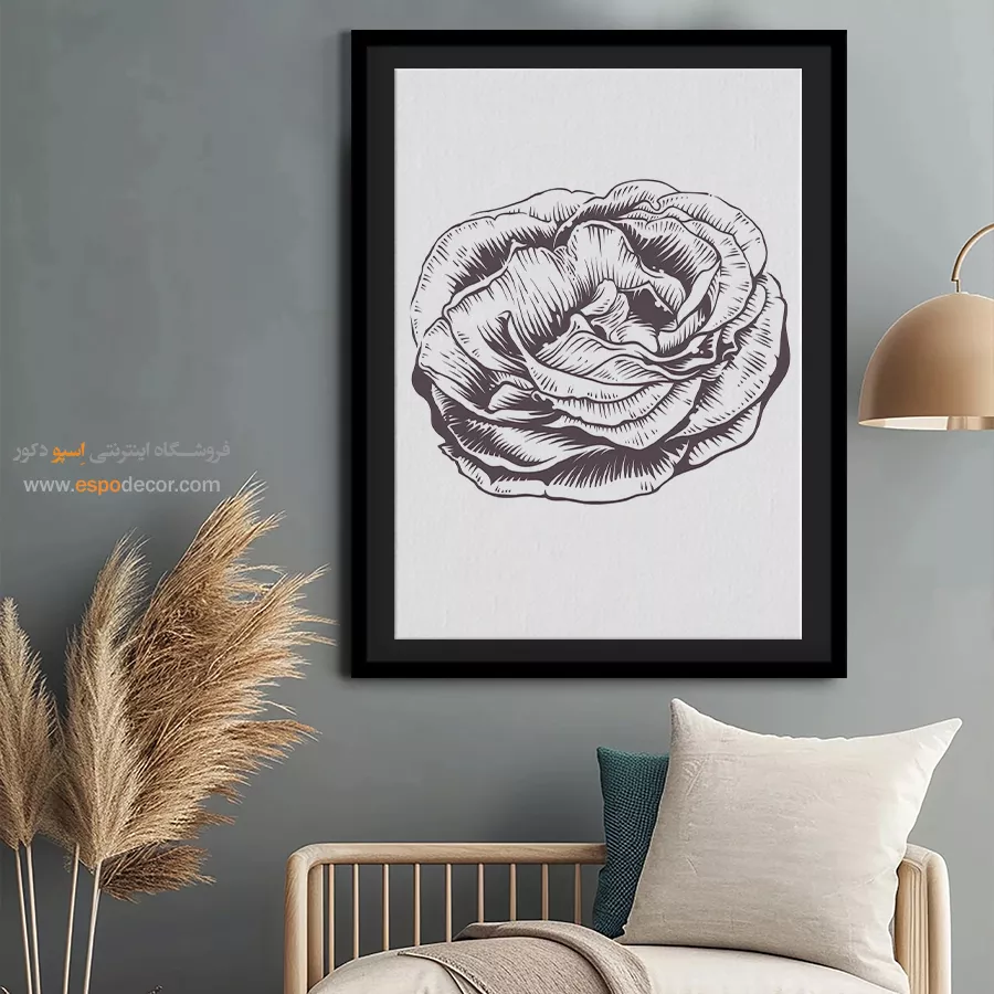 تابلو بوم طرح پرتره خطی زن - غریب – تابلو طراحی خطی - اسپو دکور