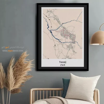 خرید تابلو نقشه شهر یاسوج - یاسوج – تابلو نقشه شهرهای ایران - اسپو دکور