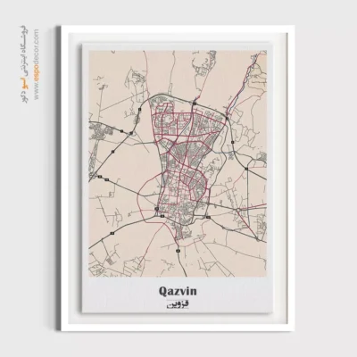 خرید تابلو نقشه قزوین - قزوین – تابلو نقشه شهرهای ایران - اسپو دکور