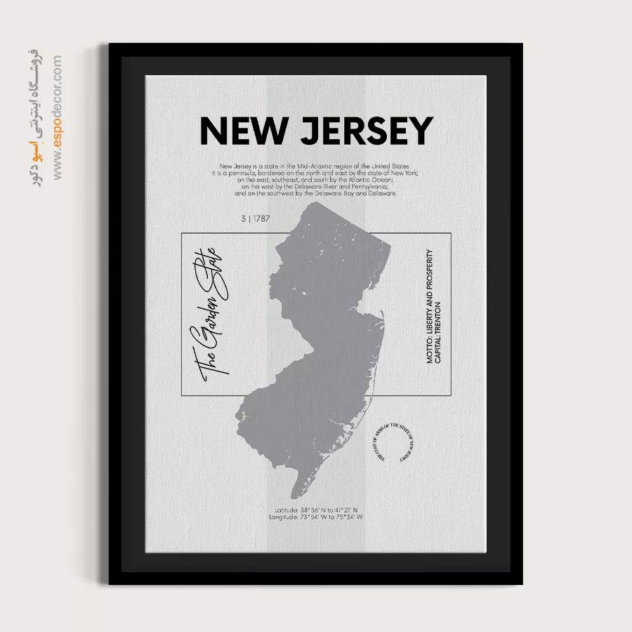 خرید تابلو نقشه مدرن نیوجرسی - نیوجرسی – تابلو نقشه شهرهای جهان - اسپو دکور