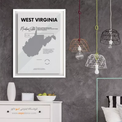 خرید تابلو نقشه مدرن وست ویرجینیا - وست ویرجینیا – تابلو نقشه شهرهای جهان - اسپو دکور