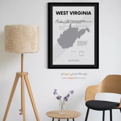 خرید تابلو نقشه مدرن وست ویرجینیا - وست ویرجینیا – تابلو نقشه شهرهای جهان - اسپو دکور