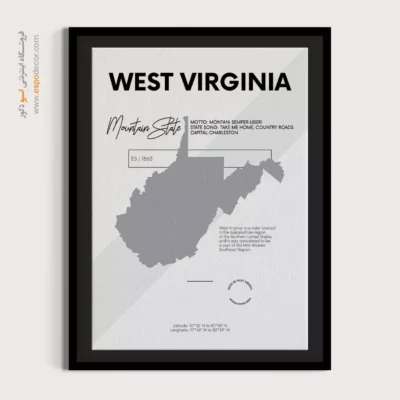 خرید تابلو نقشه مدرن وست ویرجینیا - وست ویرجینیا – تابلو نقشه شهرهای جهان - اسپو دکور