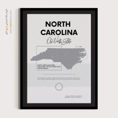 خرید تابلو نقشه کارولینا شمالی - کارولینا شمالی – تابلو نقشه شهرهای جهان - اسپو دکور