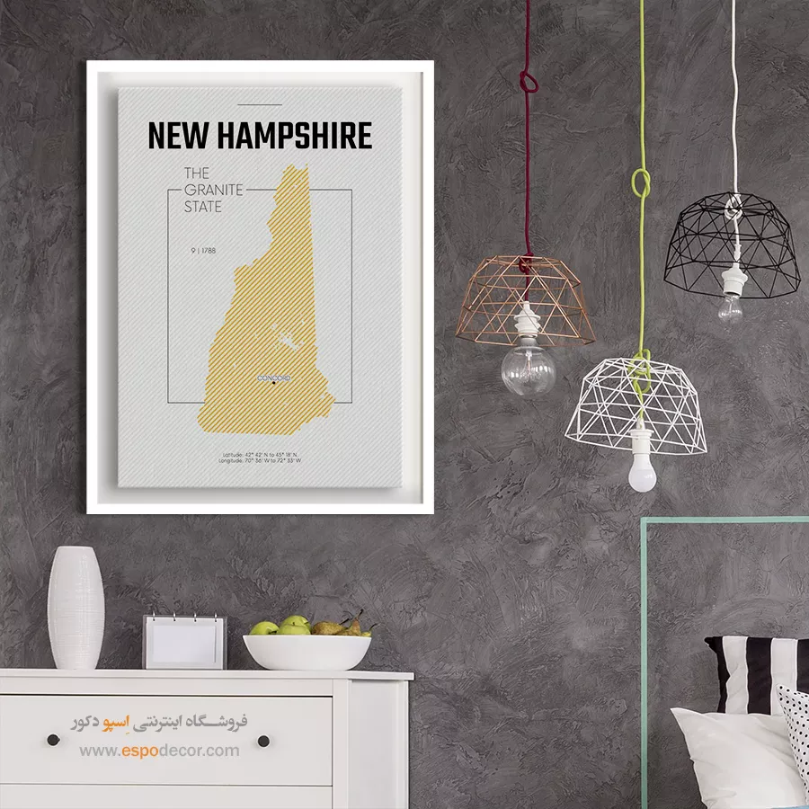 تابلو نقشه شهر نیوهمپشایر - نیوهمپشایر – تابلو نقشه شهرهای جهان - اسپو دکور