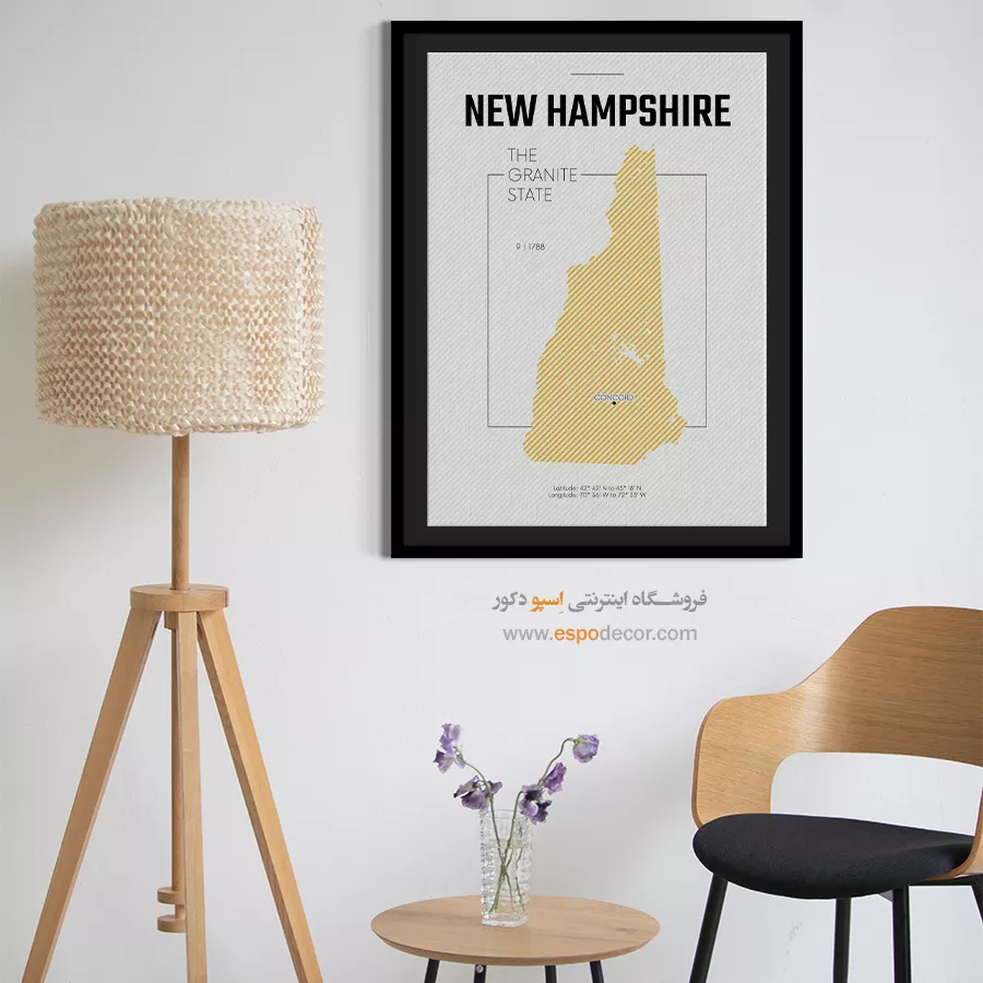 تابلو نقشه شهر نیوهمپشایر - نیوهمپشایر – تابلو نقشه شهرهای جهان - اسپو دکور