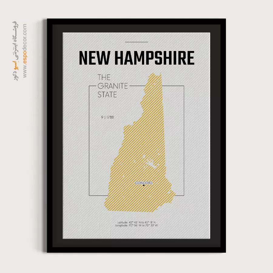 تابلو نقشه شهر نیوهمپشایر - نیوهمپشایر – تابلو نقشه شهرهای جهان - اسپو دکور