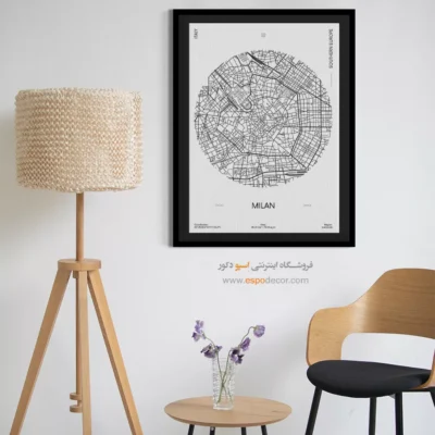 خرید تابلو نقشه مدرن میلان - میلان – تابلو نقشه شهرهای جهان - اسپو دکور