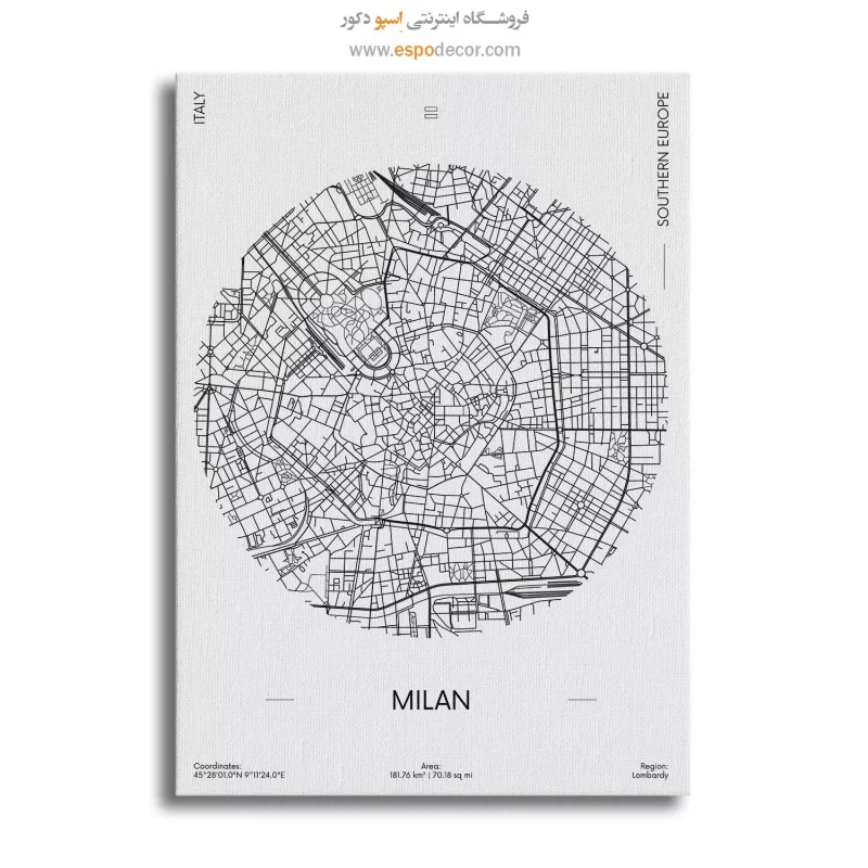 خرید تابلو نقشه مدرن میلان