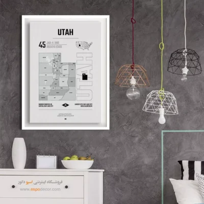 تابلو هنری نقشه یوتا - یوتا – تابلو نقشه شهرهای جهان - اسپو دکور