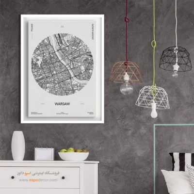 تابلو نقشه ورشو - ورشو – تابلو نقشه شهرهای جهان - اسپو دکور