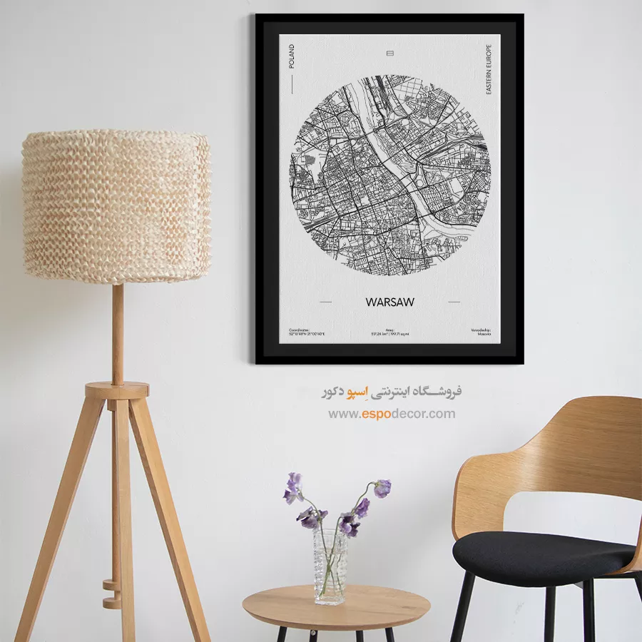 تابلو نقشه ورشو - ورشو – تابلو نقشه شهرهای جهان - اسپو دکور