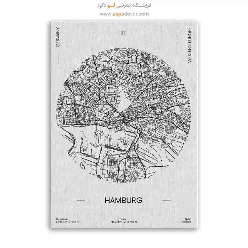 خرید تابلو نقشه هامبورگ آلمان