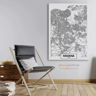تابلو نقشه مینیمال هاوانا کوبا