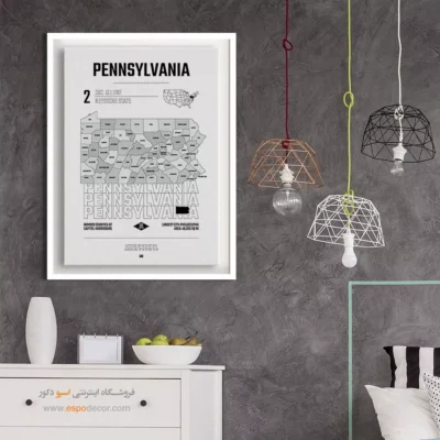 تابلو نقشه دکوراتیو پنسیلوانیا - پنسیلوانیا – تابلو نقشه شهرهای جهان - اسپو دکور