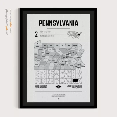 تابلو نقشه دکوراتیو پنسیلوانیا - پنسیلوانیا – تابلو نقشه شهرهای جهان - اسپو دکور