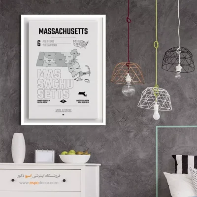 تابلو هنری نقشه ماساچوست - ماساچوست – تابلو نقشه شهرهای جهان - اسپو دکور