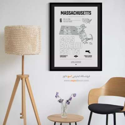 تابلو هنری نقشه ماساچوست - ماساچوست – تابلو نقشه شهرهای جهان - اسپو دکور