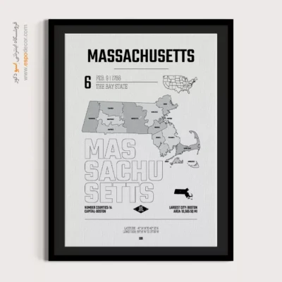 تابلو هنری نقشه ماساچوست - ماساچوست – تابلو نقشه شهرهای جهان - اسپو دکور