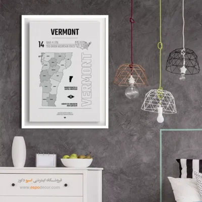 تابلو نقشه مینیمال ورمونت - ورمونت – تابلو نقشه شهرهای جهان - اسپو دکور