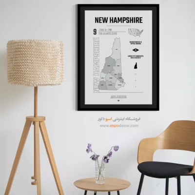 خرید تابلو نقشه مدرن نیوهمپشایر - نیوهمپشایر – تابلو نقشه شهرهای جهان - اسپو دکور