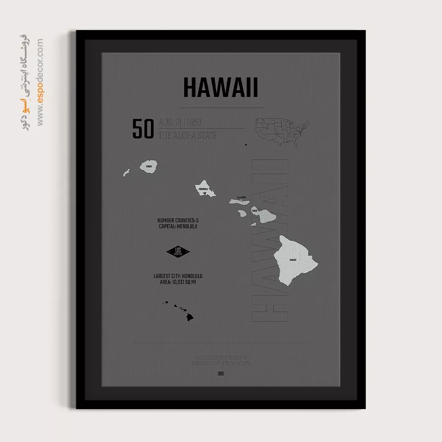 تابلو نقشه شهر هاوایی - هاوایی – تابلو نقشه شهرهای جهان - اسپو دکور