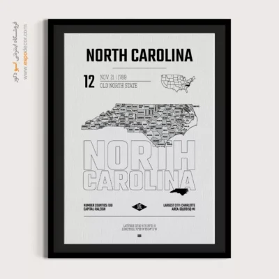 خرید تابلو نقشه مدرن کارولینا شمالی - کارولینا شمالی – تابلو نقشه شهرهای جهان - اسپو دکور