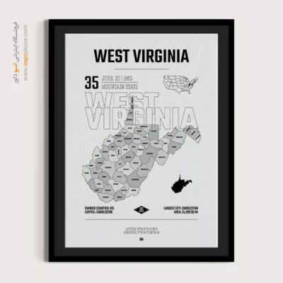 خرید تابلو نقشه وست ویرجینیا - وست ویرجینیا – تابلو نقشه شهرهای جهان - اسپو دکور