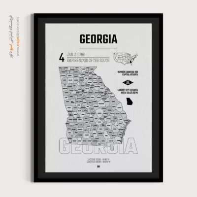 تابلو هنری نقشه جورجیا - جورجیا – تابلو نقشه شهرهای جهان - اسپو دکور