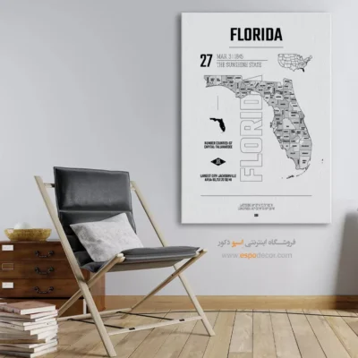 تابلو نقشه دکوراتیو فلوریدا - فلوریدا – تابلو نقشه شهرهای جهان - اسپو دکور