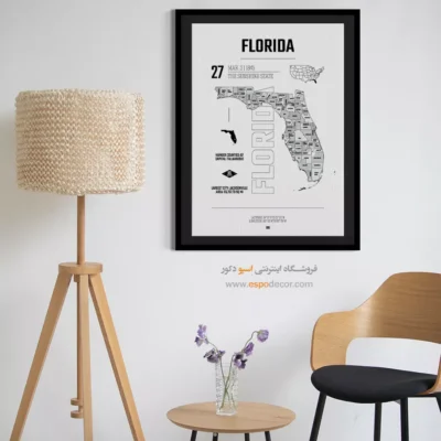 تابلو نقشه دکوراتیو فلوریدا - فلوریدا – تابلو نقشه شهرهای جهان - اسپو دکور