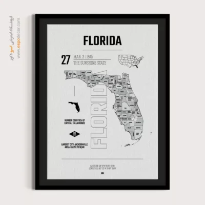 تابلو نقشه دکوراتیو فلوریدا - فلوریدا – تابلو نقشه شهرهای جهان - اسپو دکور