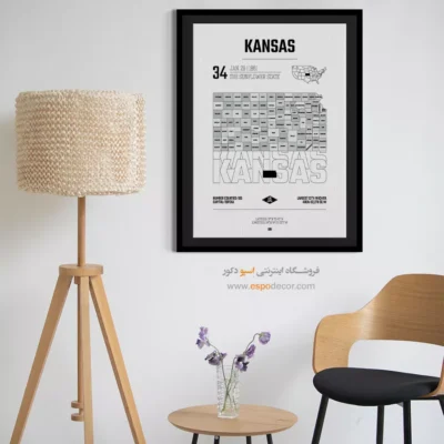 تابلو نقشه مینیمال کنزاس - کنزاس – تابلو نقشه شهرهای جهان - اسپو دکور