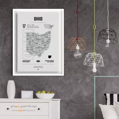 تابلو نقشه مینیمال اوهایو - اوهایو – تابلو نقشه شهرهای جهان - اسپو دکور