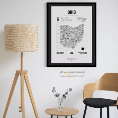 تابلو نقشه مینیمال اوهایو - اوهایو – تابلو نقشه شهرهای جهان - اسپو دکور