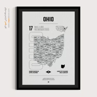 تابلو نقشه مینیمال اوهایو - اوهایو – تابلو نقشه شهرهای جهان - اسپو دکور