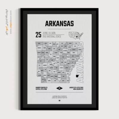 خرید تابلو نقشه مدرن آرکانزاس - آرکانزاس – تابلو نقشه شهرهای جهان - اسپو دکور