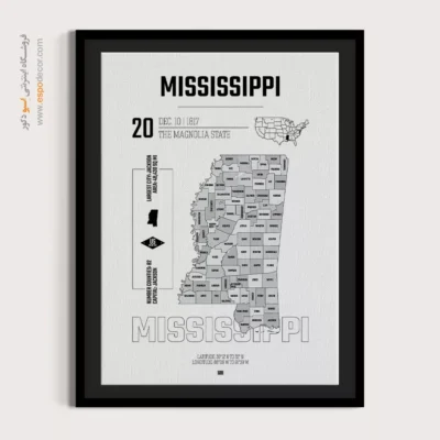 تابلو نقشه دیواری میسیسیپی - میسیسیپی – تابلو نقشه شهرهای جهان - اسپو دکور