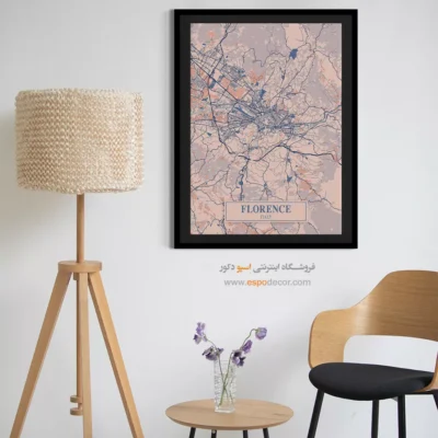 تابلو هنری نقشه فلورانس ایتالیا - فلورانس ایتالیا – تابلو نقشه شهرهای جهان - اسپو دکور