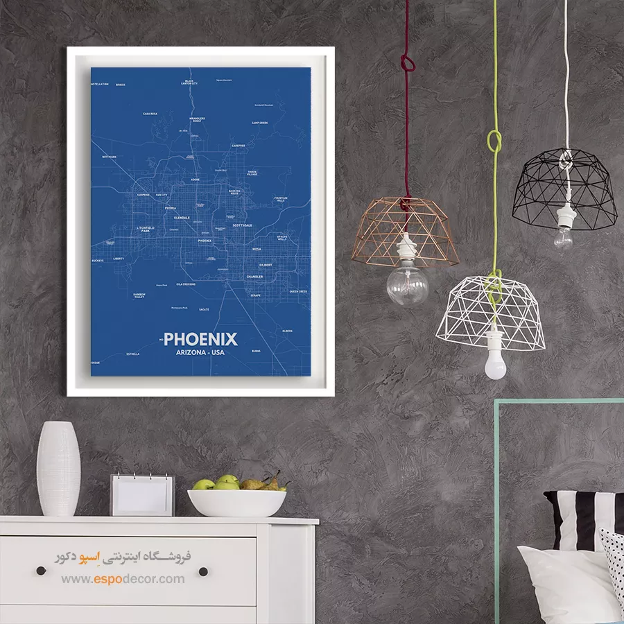تابلو نقشه مینیمال فونیکس - فونیکس – تابلو نقشه شهرهای جهان - اسپو دکور