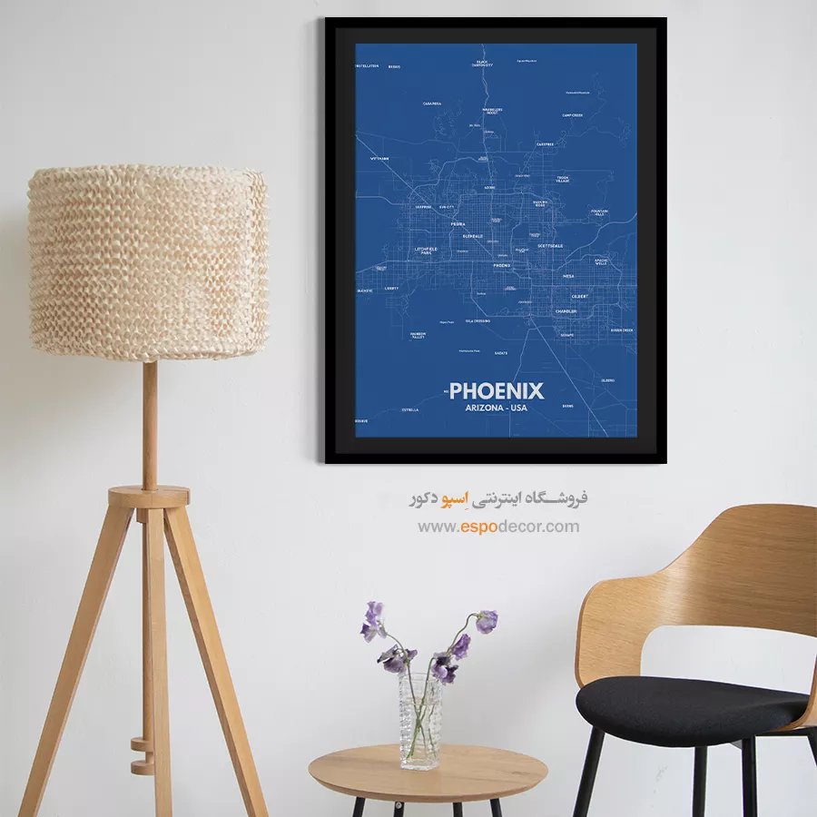 تابلو نقشه مینیمال فونیکس - فونیکس – تابلو نقشه شهرهای جهان - اسپو دکور