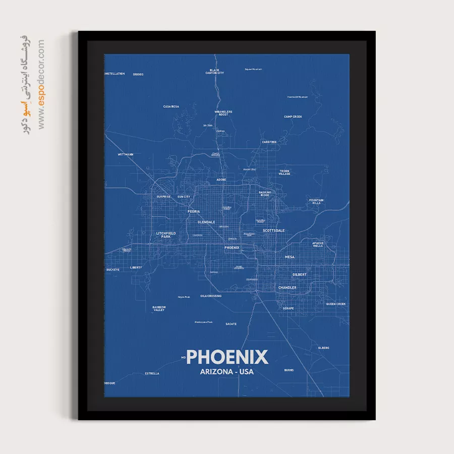 تابلو نقشه مینیمال فونیکس - فونیکس – تابلو نقشه شهرهای جهان - اسپو دکور