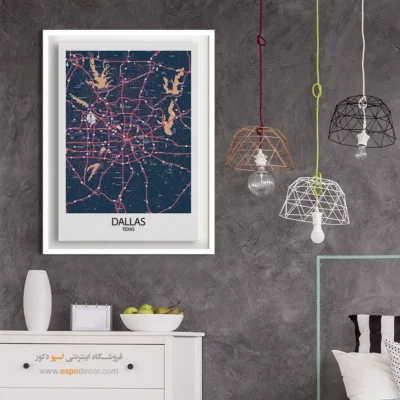 تابلو نقشه مینیمال دالاس - دالاس – تابلو نقشه شهرهای جهان - اسپو دکور